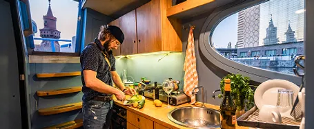Kitchen inside the houseboat