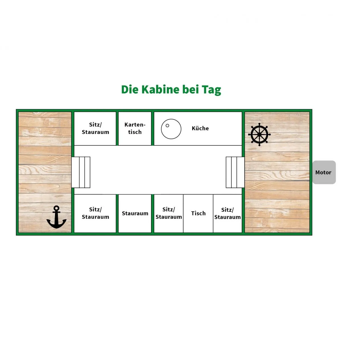 Floor plan of the houseboat during the day