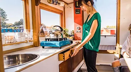 Kitchen inside the houseboat